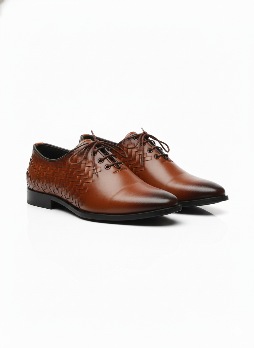 Classic Woven Lace-Up Shoes – Premium Leather Finish