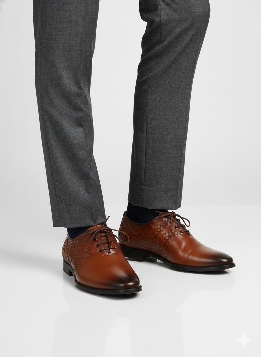 Classic Woven Lace-Up Shoes – Premium Leather Finish