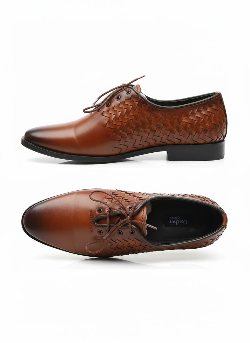 Classic Woven Lace-Up Shoes – Premium Leather Finish