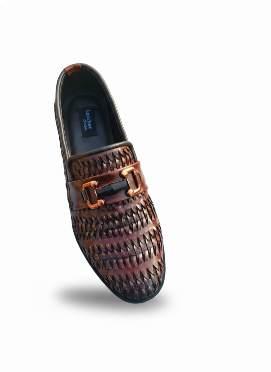 Artisan Brown Woven Leather Slip-On Loafers