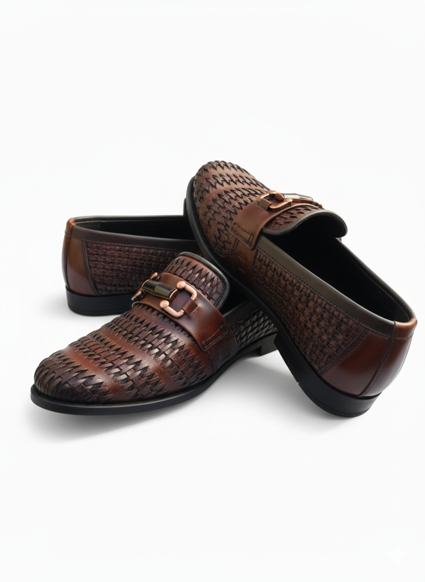 Artisan Brown Woven Leather Slip-On Loafers