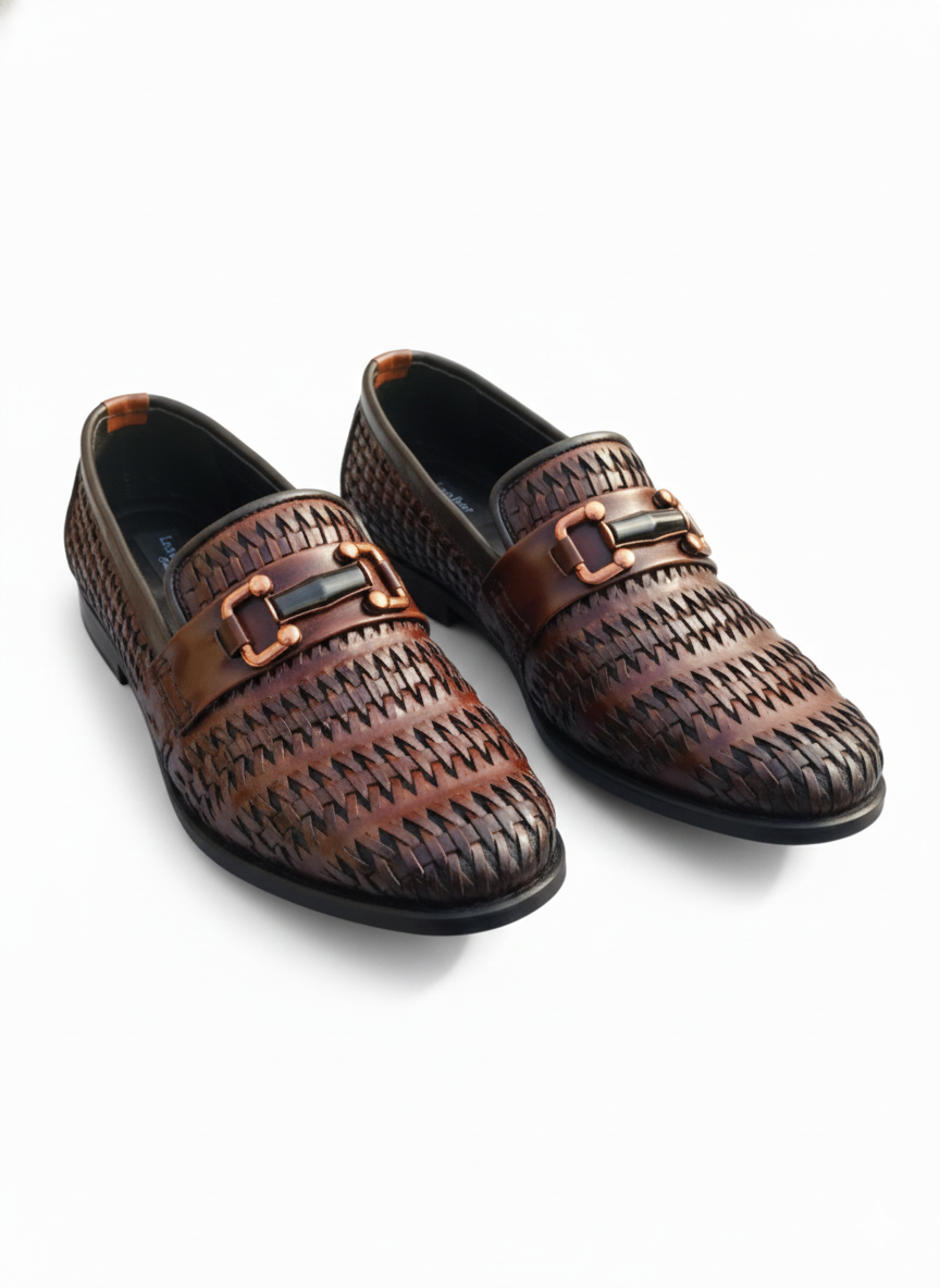 Artisan Brown Woven Leather Slip-On Loafers