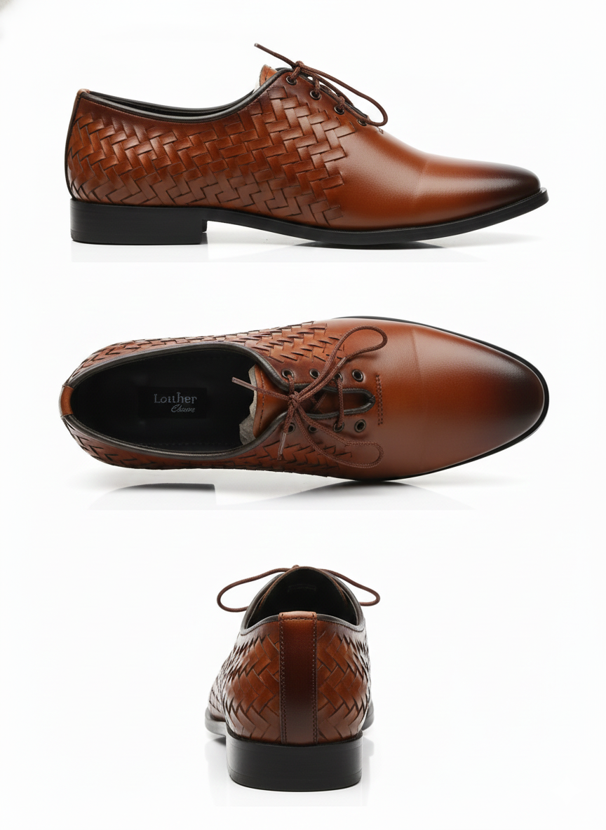 Classic Woven Lace-Up Shoes – Premium Leather Finish