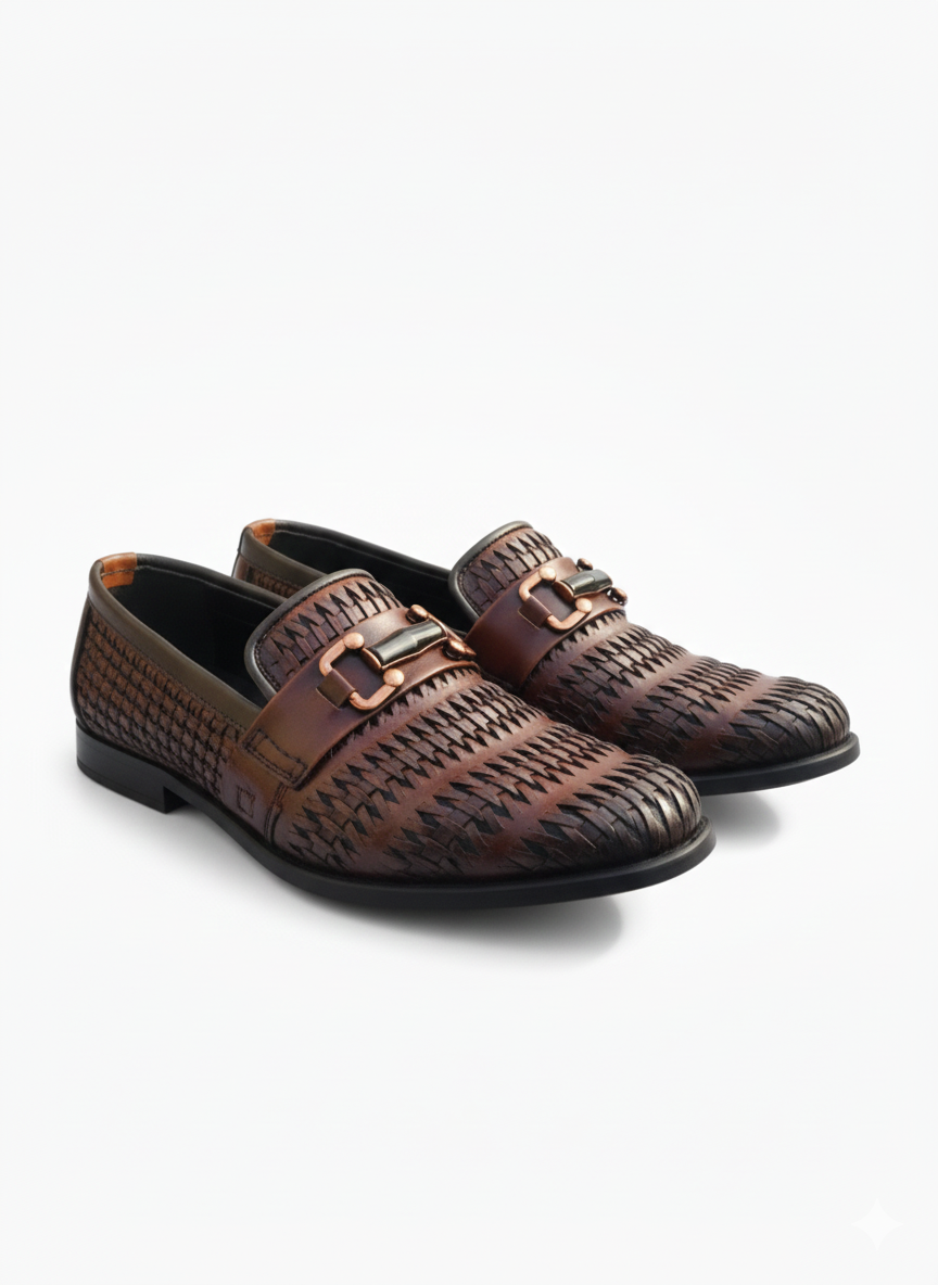 Artisan Brown Woven Leather Slip-On Loafers