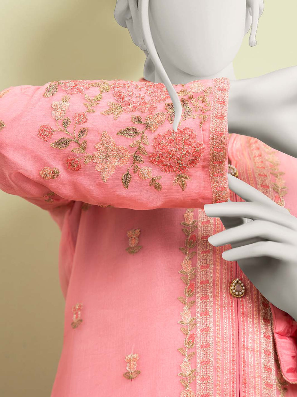 Khadeej AK-3033 - Soft Peach Embroidered Lawn Suit