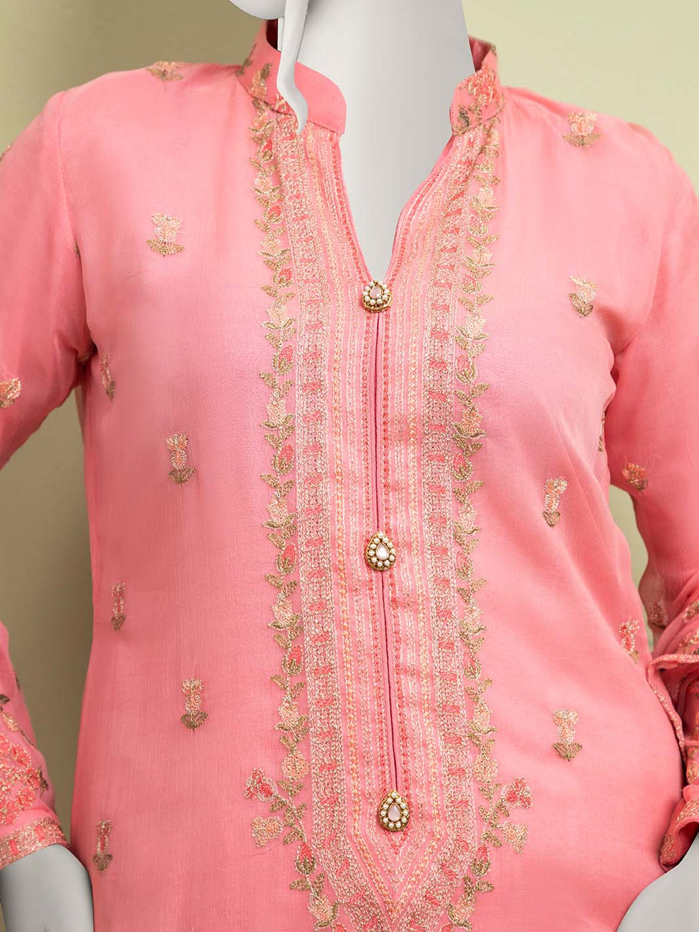 Khadeej AK-3033 - Soft Peach Embroidered Lawn Suit