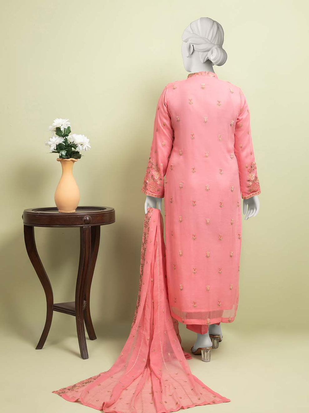 Khadeej AK-3033 - Soft Peach Embroidered Lawn Suit